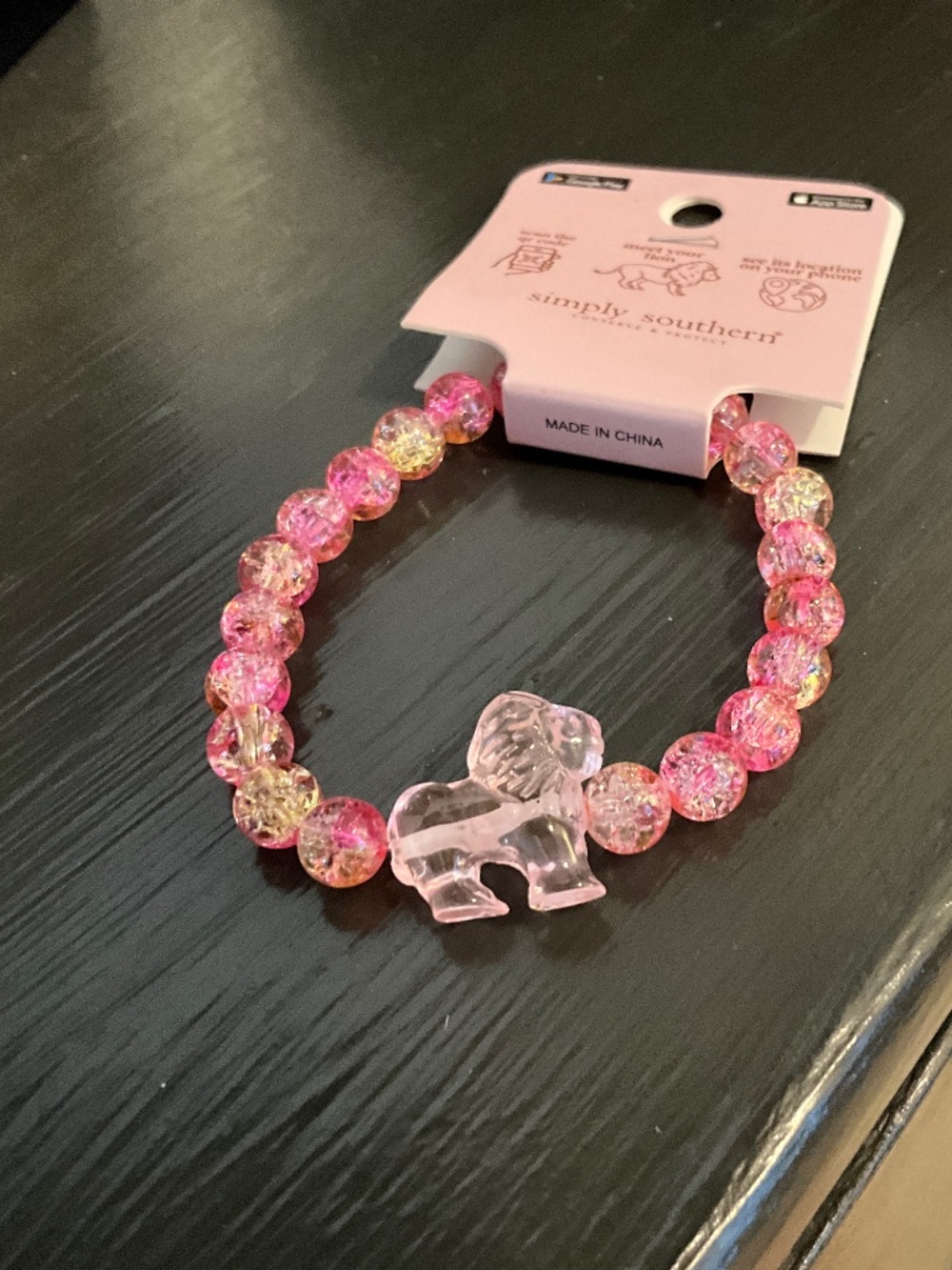 Simply Southern Pink Beaded Bracelet with Lion Charm NWT